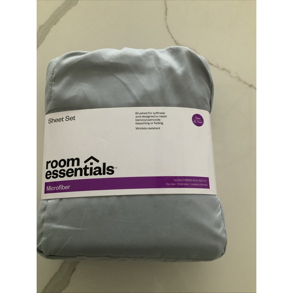 Room Essentials Twin XL 3-Pc Sheet Set Microfiber Gray Fitted Flat Pillowcase